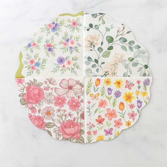 PAPER NAPKINS Premium Floral Scallop-Edge | Set of 5