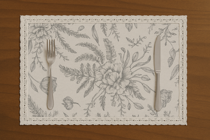 White and Beige Floral Table mat with White Crochet Lace