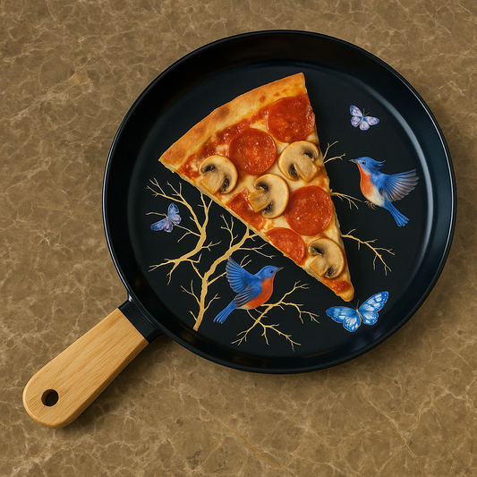 Pizza Serving Pan with Birds and Butterflies Design