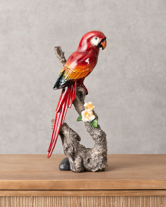 Elegant Parrot Figurine on Branch – Tabletop Accent (Large)