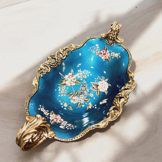 Floral Vase with Ornate Gold Handles - Display Vase