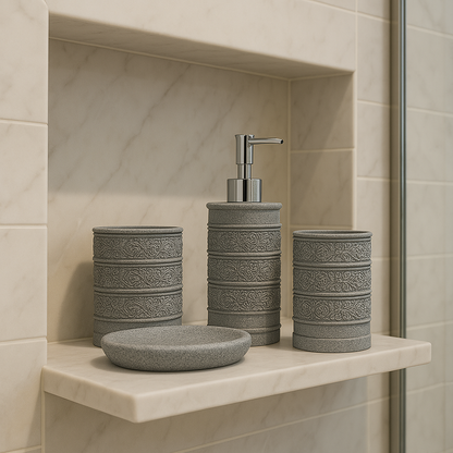 4-Piece Textured Grey Resin Bathroom Set