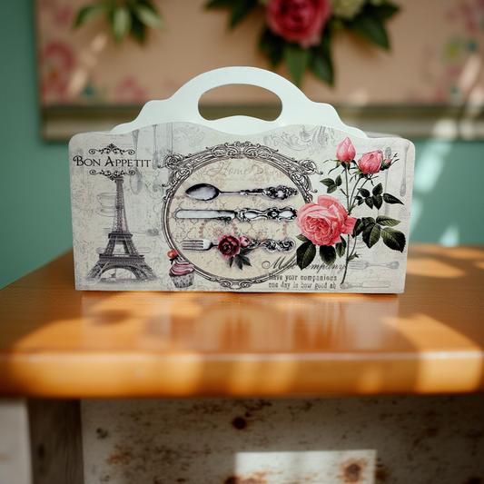 Elegant Cutlery Holder Wooden Floral 3 Partitions