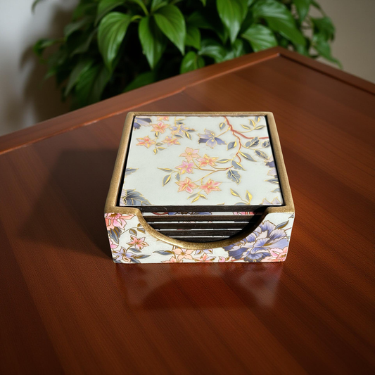 Tea Coasters Set of 6 with Stand