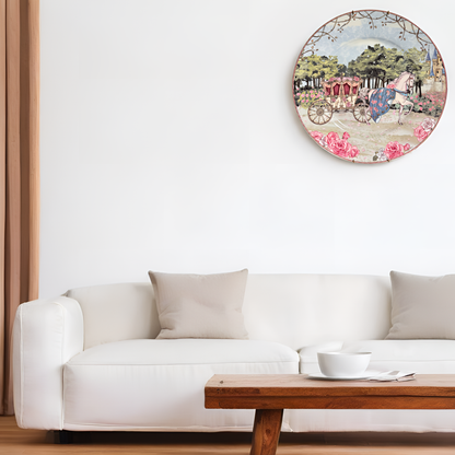 Fairy Tale-Inspired Decorative Plate – Elegant Carriage with Castle & Floral Accents