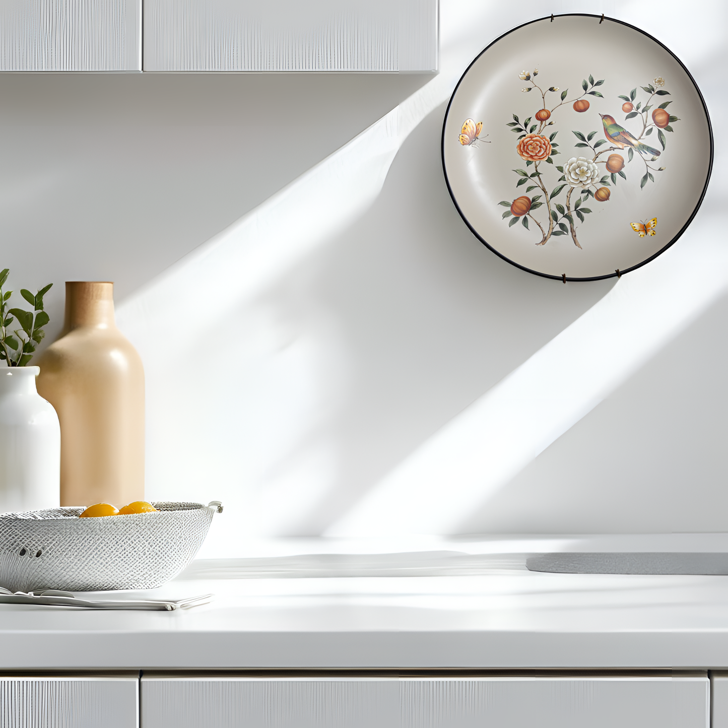 Hand-Painted Ceramic Wall Decor Plate – Elegant Floral & Bird Design for Home Aesthetics