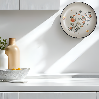 Hand-Painted Ceramic Wall Decor Plate – Elegant Floral & Bird Design for Home Aesthetics