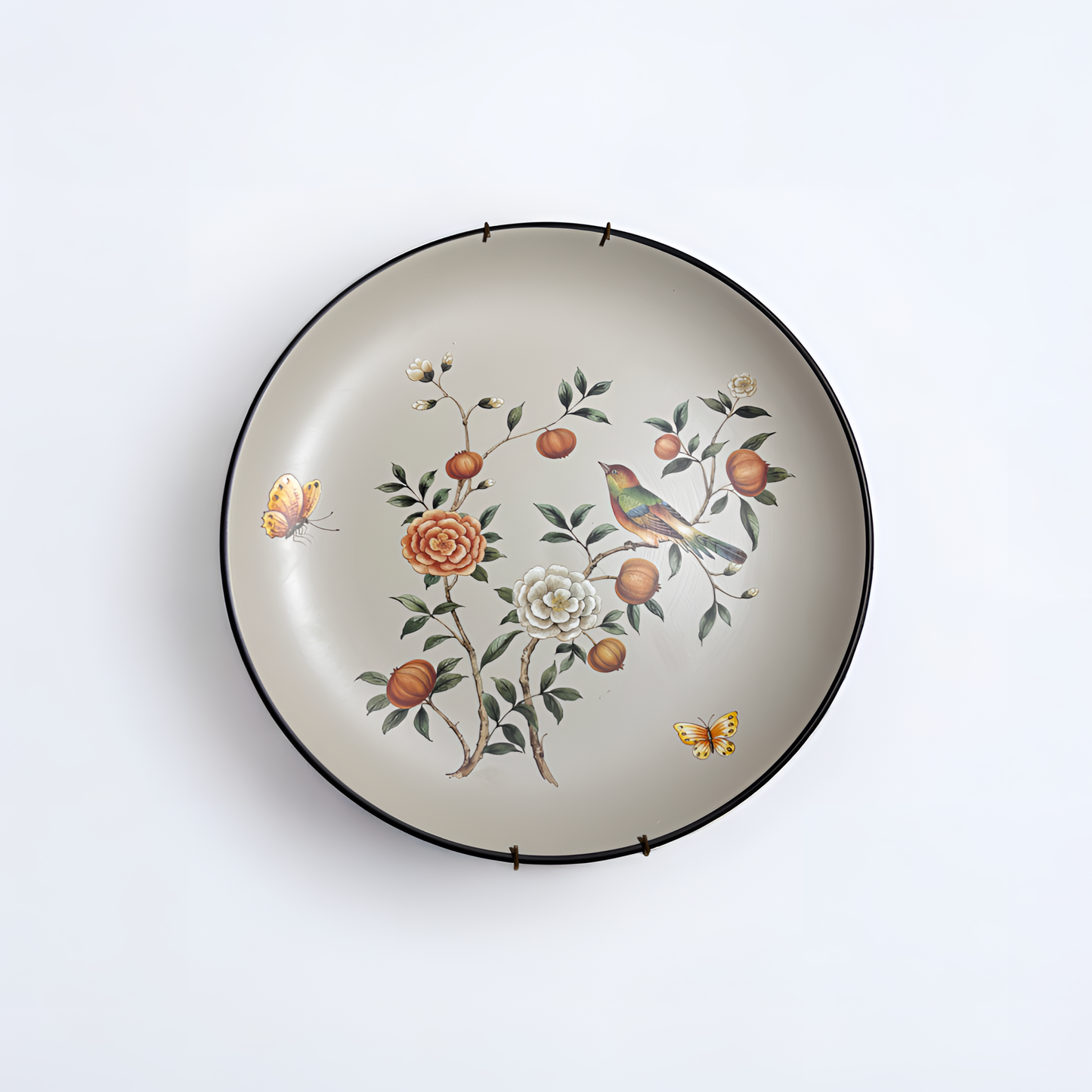 Hand-Painted Ceramic Wall Decor Plate – Elegant Floral & Bird Design for Home Aesthetics