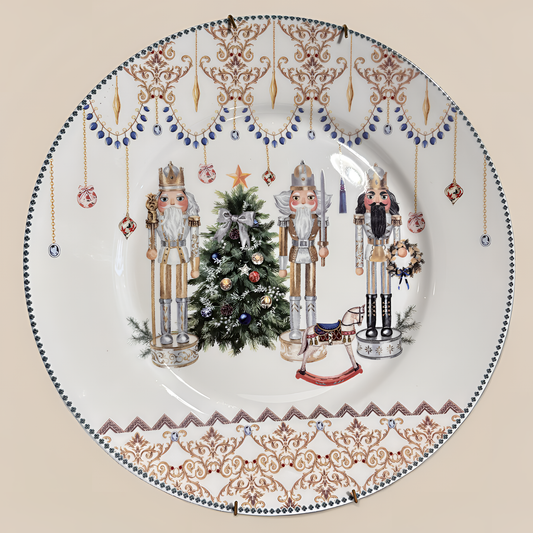 Festive Themed Decorative Plate – Nutcracker & Holiday Ornaments Design