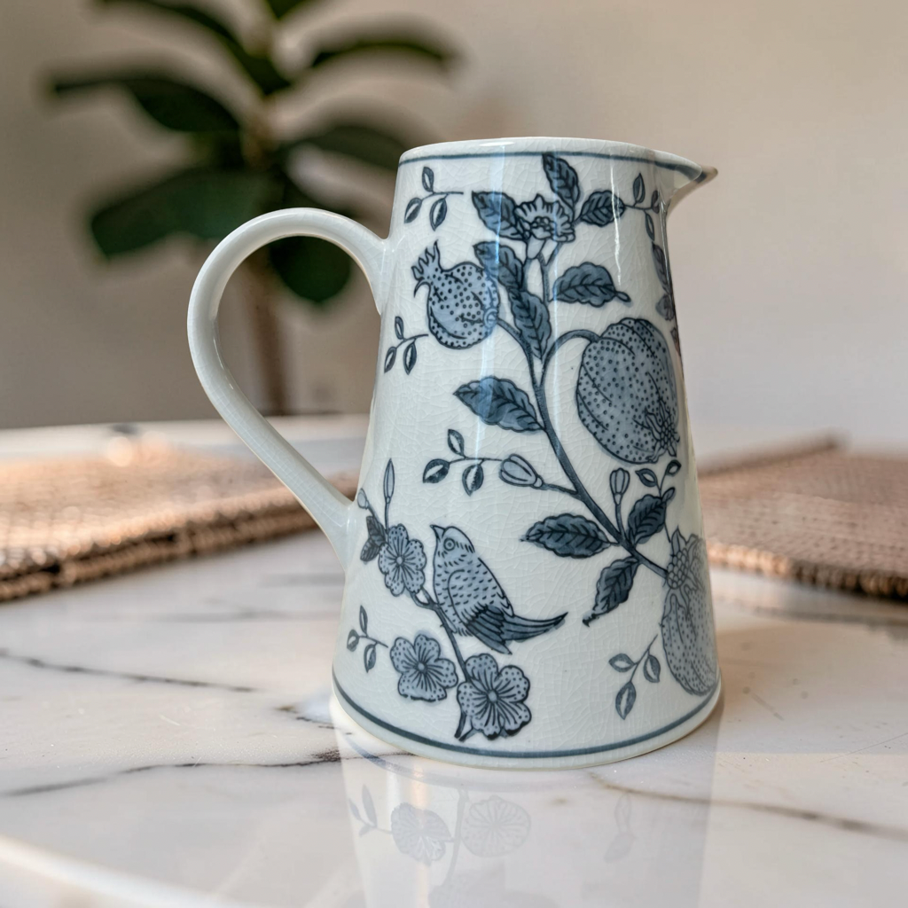 Blue & White Floral Decorative Ceramic Pitcher