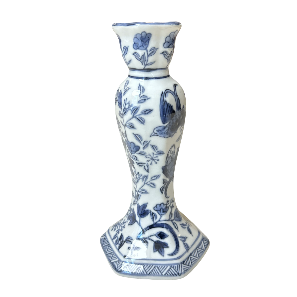 Blue & White Ceramic Bud Vase – Slim Floral Decorative Ceramic Vase