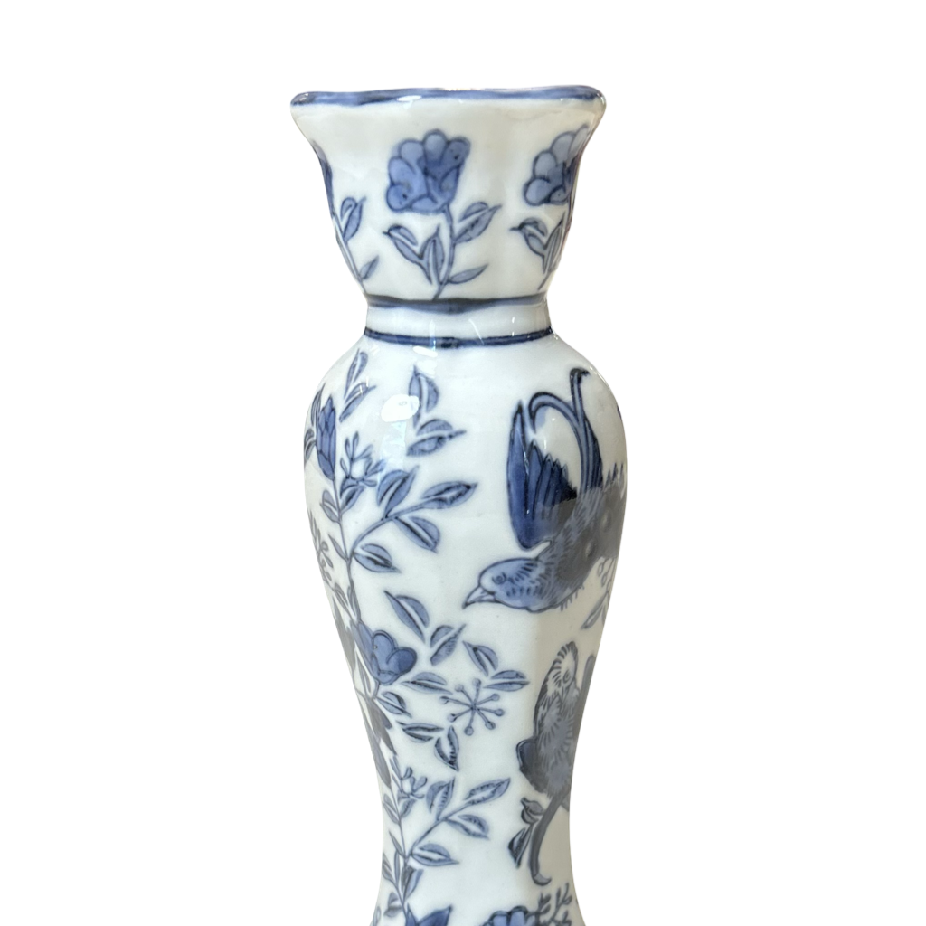 Blue & White Ceramic Bud Vase – Slim Floral Decorative Ceramic Vase