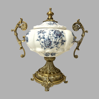 Vintage Porcelain Floral Urn with Gold Handles
