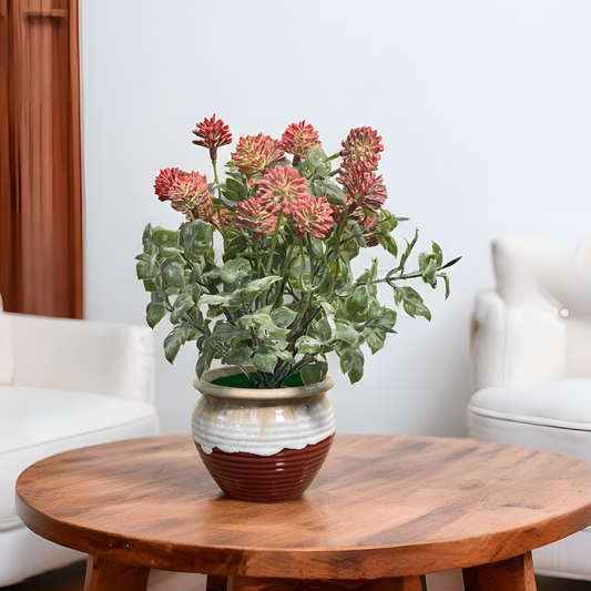 Crimson & Sage Flowers with Ceramic Base