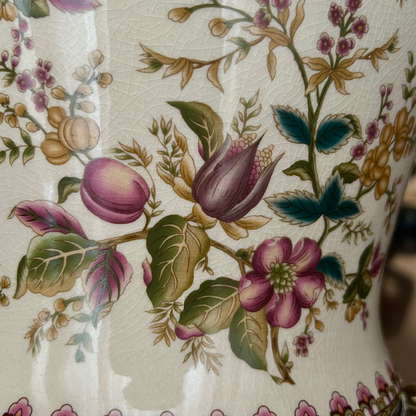Elegant Pink Floral Ceramic Ginger Jar with Golden Base