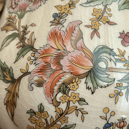 Luxury Floral Ceramic Vase with Golden Handles & Ornate Base