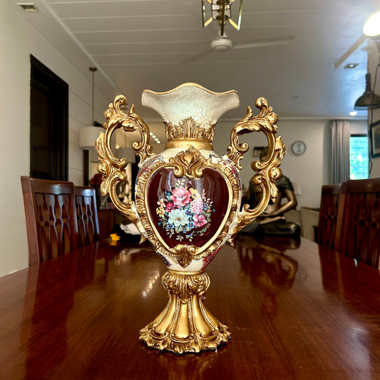 Vintage Gold Decorative Vase with Floral Design – Luxury Home Décor (L)