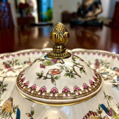 Elegant Floral Ceramic Serving Dish with Lid | For Dry Fruits & Snacks