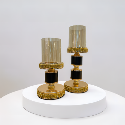 Dazzling Gold & Black Crystal Candle Holder - Large