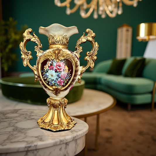 Vintage Gold Decorative Vase with Floral Design – Luxury Home Décor (L)