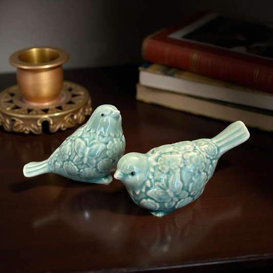 Ceramic Bird Figurines Two-Piece Set | Elegant Handcrafted Home Decor Accent (S)