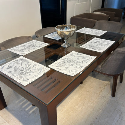 White and Grey Floral Table mat with White Crochet Lace