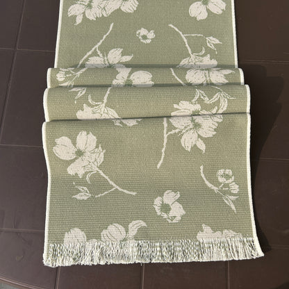 Green-Coloured Table Runner with Subtle Floral Pattern (6 seater)