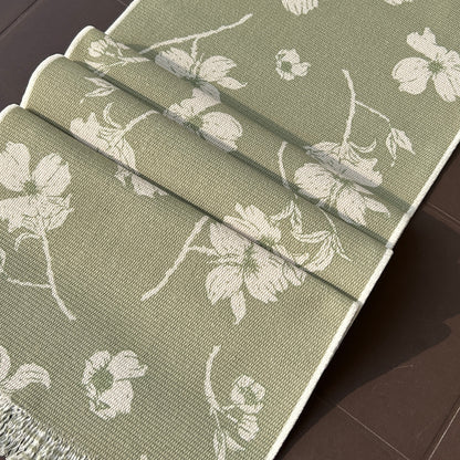 Green-Coloured Table Runner with Subtle Floral Pattern (6 seater)