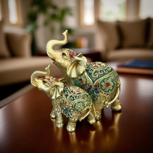 Traditional Golden Elephant Showpiece Set – Decorative Figurines (M)