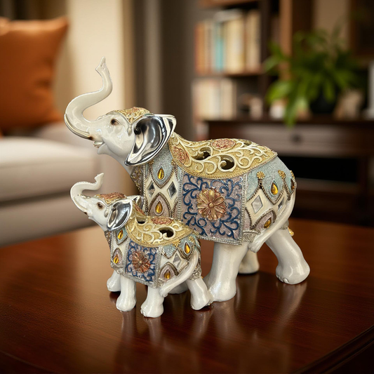 Traditional White Elephant Showpiece Set – Decorative Figurines