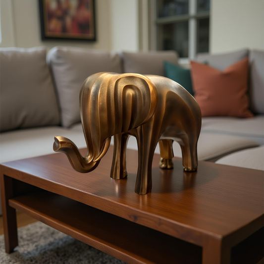 Modern Soft Golden Elephant Showpiece – Abstract Figurine (Large)