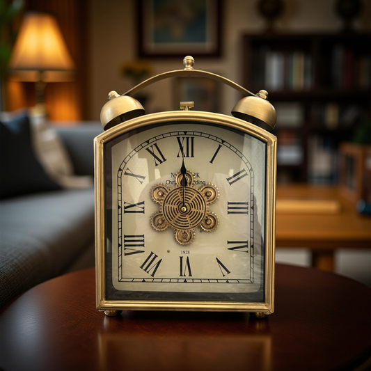Vintage Brass Table Clock with Roman Numerals – Retro Home & Office Decor