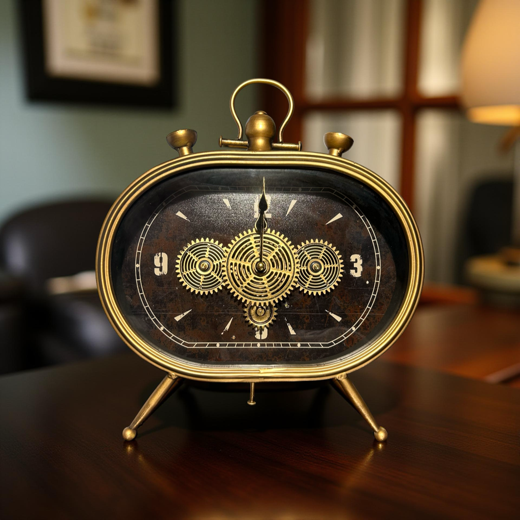 Vintage Brass Gear Table Clock – Vintage Retro Home & Office Decor ...