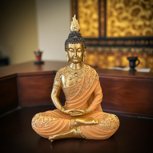 Meditating Buddha Idol – Golden Finish Decorative Statue for Home & Office Decor