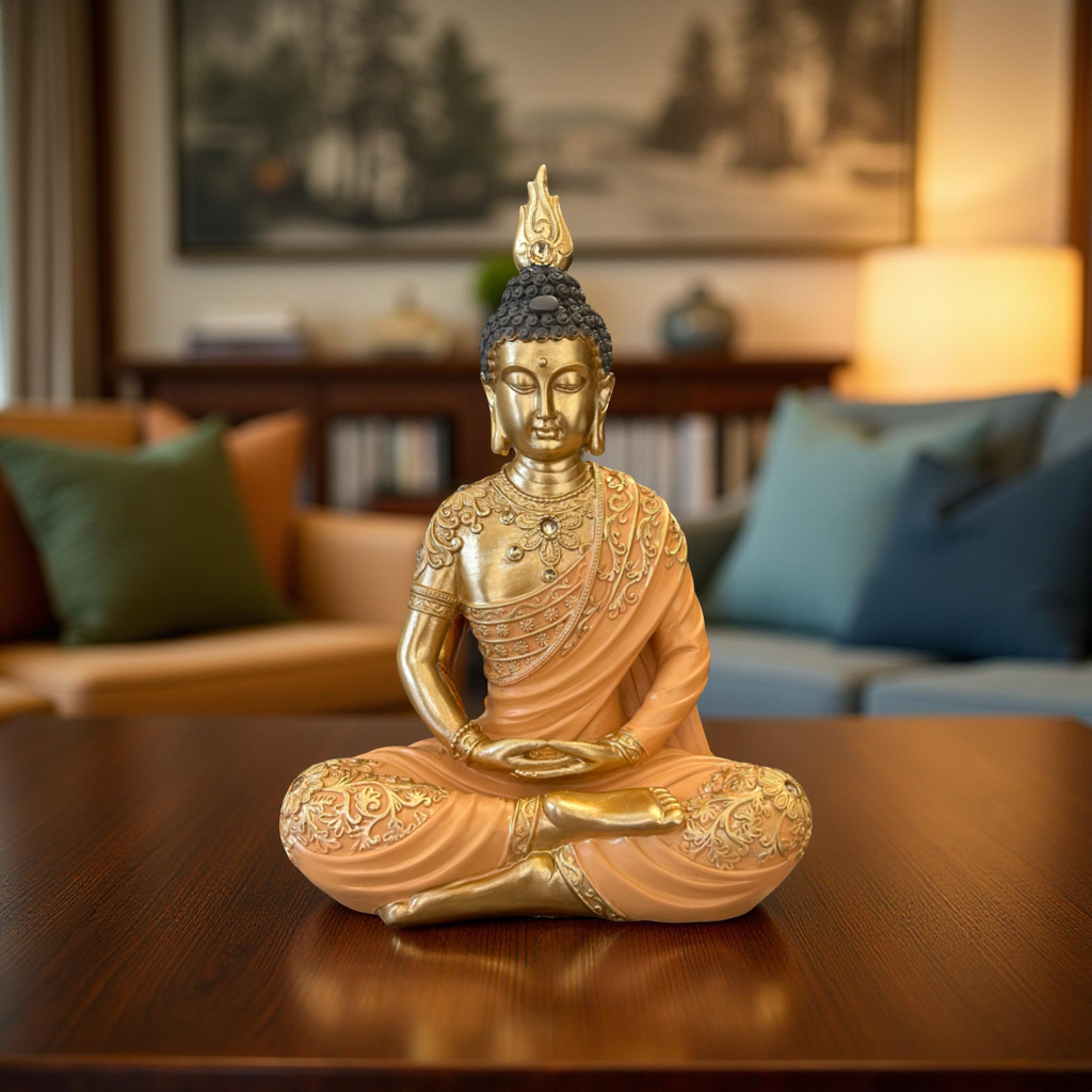 Meditating Buddha Idol – Golden Finish Decorative Statue for Home & Office Decor