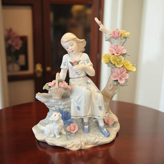 Fine Porcelain Girl with Flowers Figurine – Elegant Decorative Showpiece
