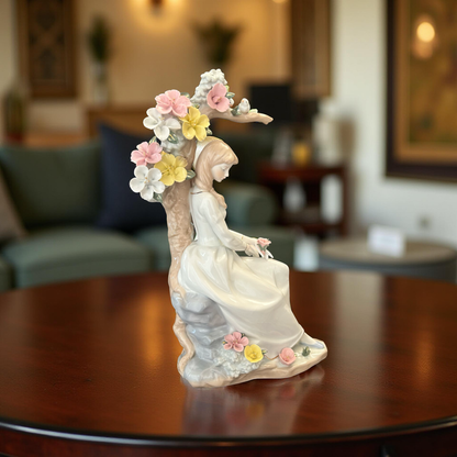 Elegant Porcelain Lady Figurine with Flowers – Handcrafted Decorative Collectible