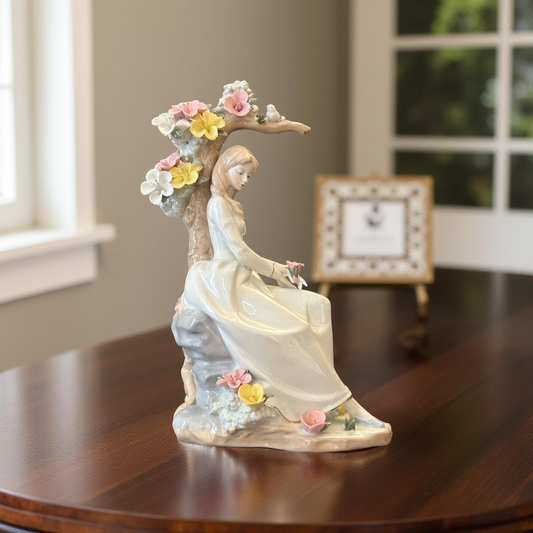 Elegant Porcelain Lady Figurine with Flowers – Handcrafted Decorative Collectible