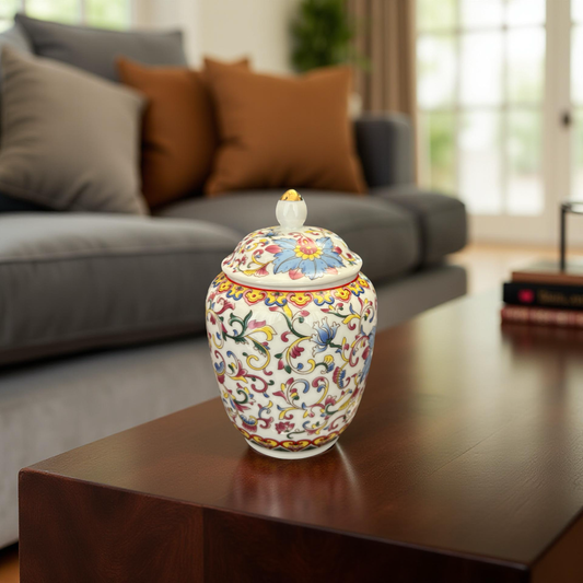 Multicolor Ginger Jar with Lid – Classic Oriental Decorative Piece