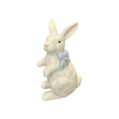 Ceramic Bunny Figurines with Bows – White Porcelain Rabbit Decor (Set of 2)
