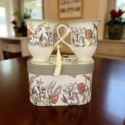 Botanical Floral Ceramic Mug Set with Gift Box - 2 Piece Set