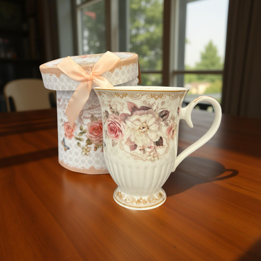 Elegant Floral Ceramic Mug with Gift Box – Vintage Tea & Coffee Mug