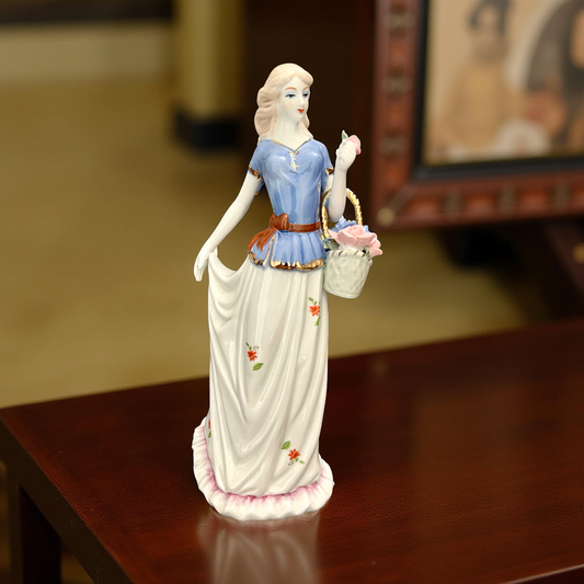 Fine Porcelain Lady Figurine with Flower Basket – Elegant Vintage Home Décor