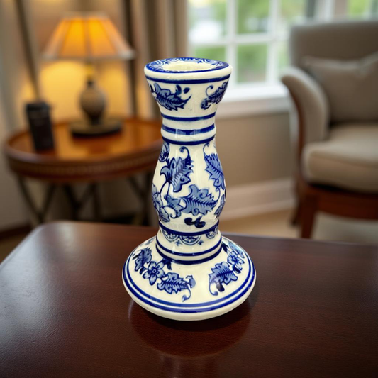 Elegant Blue & White Ceramic Candle Stand – Small