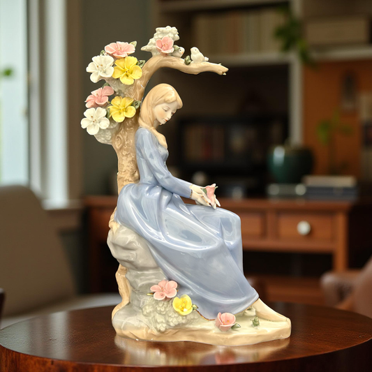 Elegant Girl Figurine with Flowers – Handcrafted Decorative Showpiece