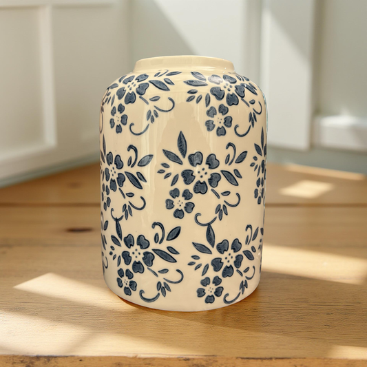 Hand-Painted Blue Floral Ceramic Vase