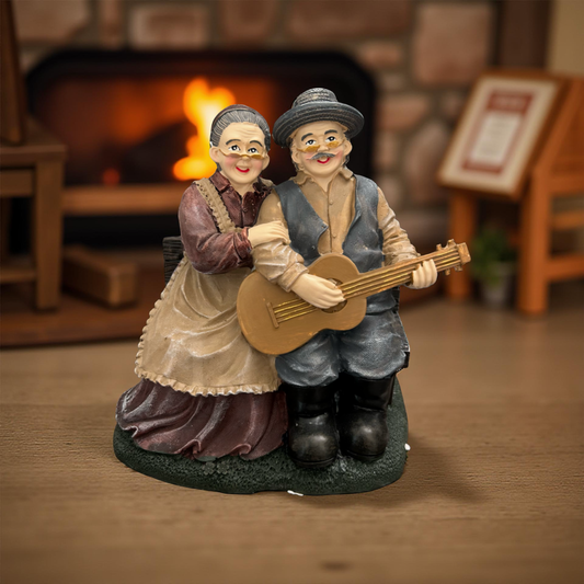 Elderly Couple Figurine – Musical Love Figurine with Guitar
