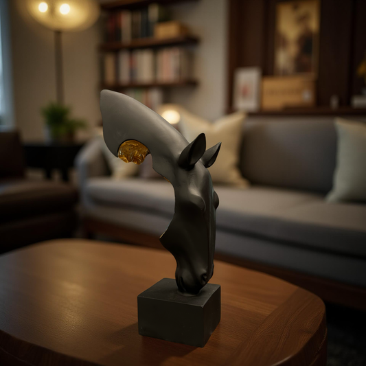 Black & Gold Horse Head Sculpture – Luxury Abstract Home Décor Showpiece