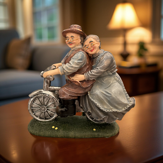 Elderly Couple on Vintage Bicycle Figurine – Romantic Home Décor Showpiece
