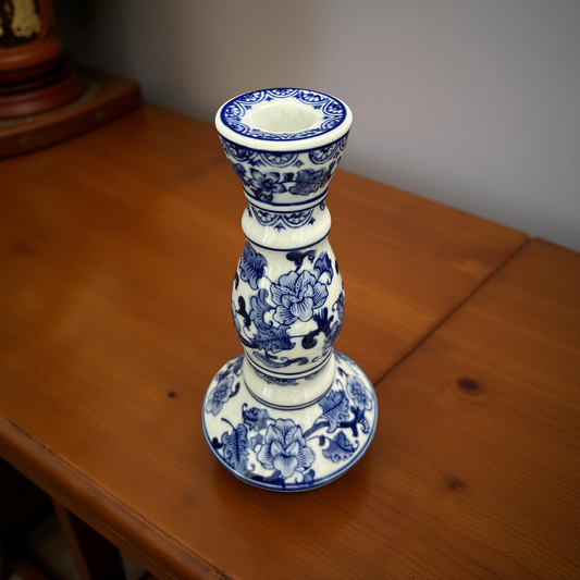 Elegant Blue & White Ceramic Candle Stand – Medium